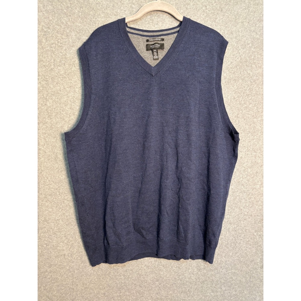 Nordstrom Mens Shop 100% Merino Wool Sweater Vest XXL Navy VNeck Luxury Layering